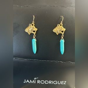 New Never Worn Jami Rodriguez Gold Panther w/ Turquoise Earrings